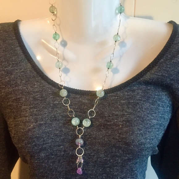 SOLD: Genuine Fluorite and Raw Amethyst silver Necklace - Picture 4 of 8